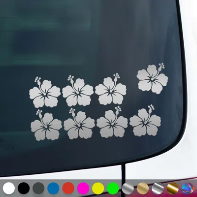 Produktbild von PantherPixel Hibiskusblüten Aufkleber Set Hibiskuspflanze Sticker Auto Geschenkidee Farbe Silber