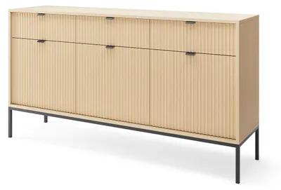 Obrázok produktu pre Komoda NANAIMO KSZ154 – farba: dub – čierne úchytky – 3 zásuvky – šírka 154 cm, výška 83 cm, hĺbka 39 cm
