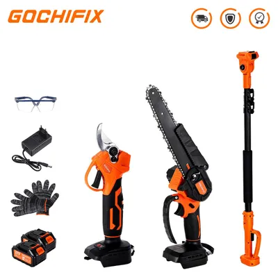 Produktbild von GOCHIFIX Akku Kettensäge 8 Zoll mit 2m Teleskopstange Bürstenlos 2 Akkus 13000mAh Astsäge Baumsäge Gartenwerkzeug Kabellos