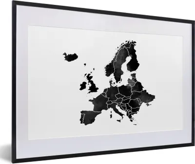 Produktbild von MuchoWow® Gerahmtes Poster Eurocard in dunkler Aquarellfarbe - schwarz und weiß 60x40 cm - Poster mit Schwarzem Bilderrahmen Wandposter Rahmen Foto Bilder - Schlafzimmer - Plakat in Rahmen - Drucken