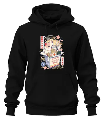 Productafbeelding van Kawaii kattenbox, ramen katten, Japan, Y2K, otaku, manga, hoodie, zwart, maat M