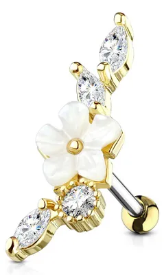Produktbild von Helix Piercing „Perlmutt Blume mit Zirkonia“ Gold/Klar
