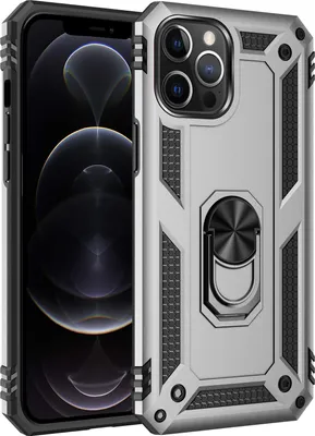 Produktbild von LaimTop Schutzhülle für iPhone 12 / 12 Pro, Dual Layer Robust Militäre Fallschutz Hülle mit Ringhalterung Ständer für iPhone 12 / iPhone 12 Pro Silber