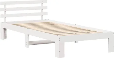 Zdjęcie produktu dla Łóżko Drewniane 100x200 Białe Rama Łóżka z Zagłówkiem ze Stelażem