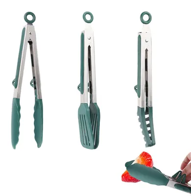 3er-Set Silikon-Küchenzangen, 27 cm, hitzebeständig, Edelstahl