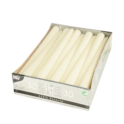 Produktbild von PAPSTAR Leuchterkerzen 24 cm, weiß, 100 % Stearin, Ø 2,2 cm | Papptray (30 Stück)