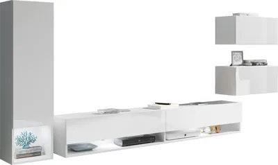 Produktbild von MINIO go for it, Wohnwand "AMY", 4-Teilig, hängend, Weiss Matt/ Weiss Glanz Farbe