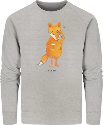 Produktbild von Mr. & Mrs. Panda Bio Baumwoll Pullover Fuchs Lord Größe XL - Heather Grey - Geschenk, Schick, Füchse, Pulli, Sweatshirt, Sweater, Motivation Spruch, Bio-Pullover, Lustig