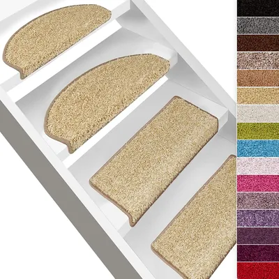 Produktbild von Shaggy-Stufenmatte Barcelona Beige 70 Halbrund 23,5 x 65 cm