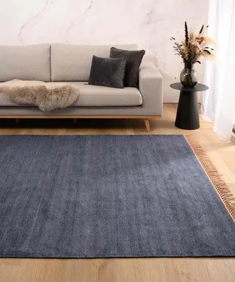Produktbild von Unyqoos® Viskose-Teppich 200x300 cm – handgewebt, Viskose & Baumwolle, seidiger Glanz, Gem Blau