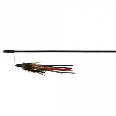 Image de Canne à pêche avec un lien en cuir et des plumes 50 cm