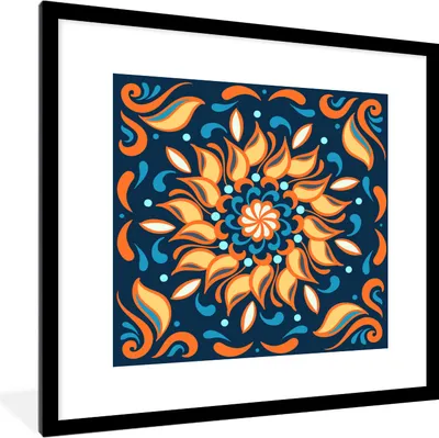 Produktbild von MuchoWow® MuchoWow® Gerahmtes Poster Sonnenblumen - Blätter - Orange - Blau 40x40 cm - Poster mit zchwarzem Bilderrahmen - Poster - Plakat im Rahmen