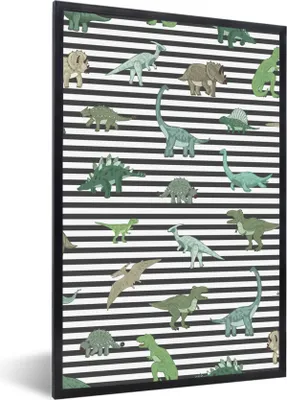 Produktbild von MuchoWow® Gerahmtes Poster Kinderzimmer - Schwarz - Dinosaurier - Jungen - Mädchen - Kinder 60x90 cm - Poster mit Schwarzem Bilderrahmen Wandposter Rahmen Foto Bilder - Kunst