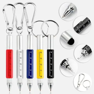Produktbild von Multitool-Set, 6-in-1-Metal-Tool mit Touchscreen, Karabinerhaken, Schlüsselanhänger, kleiner Schreibtischpen