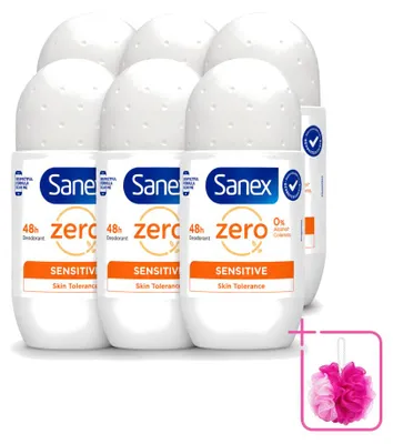 Productafbeelding van 6 x Sanex Zero% Sensitive Deodorant Roller - zonder alcohol en parabenen - 50 ml - voordelijn - 6 stuks