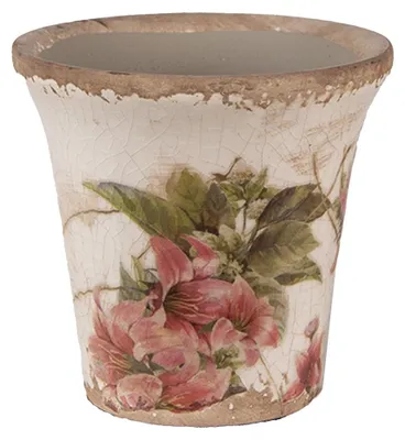 Productafbeelding van Clayre & Eef bloempot, diameter 9 cm, hoogte 8 cm, beige, roze, keramiek, voor bloemen