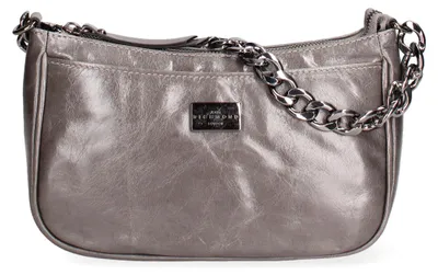 Image de Sac bandoulière pour femmes, en cuir gris métallisé, avec chaîne en bandoulière, fabriqué en Italie