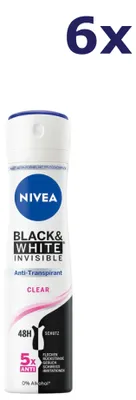 Produktbild von 6x Nivea Deospray 150 ml Black&White Invisible Clear