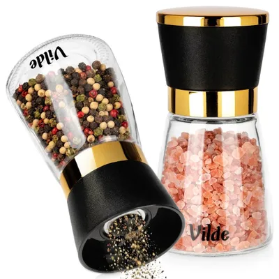 Zdjęcie produktu dla Vilde | Młynki do soli i pieprzu 2 szt. 180 ml - 13,5 cm - Żarno ceramiczne - Złote