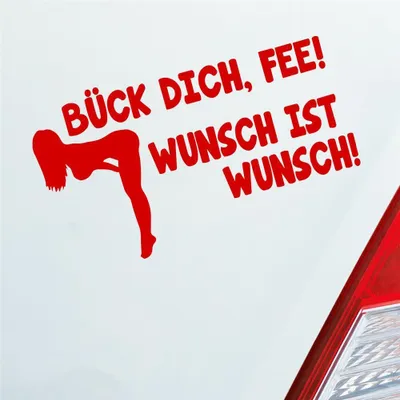 Produktbild von Auto Aufkleber Bück dich, Fee! Wunsch ist Wunsch! Girl Car Motorrad 18x10 cm Rot Sticker Heckscheibenaufkleber