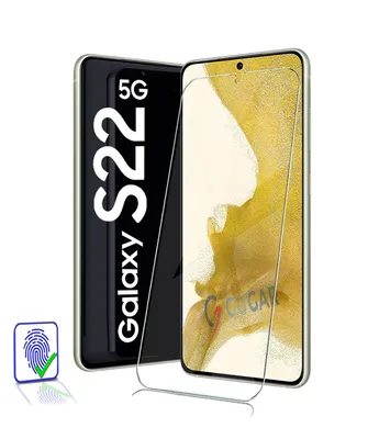A Samsung Galaxy S22 5G phone with a screen protector.