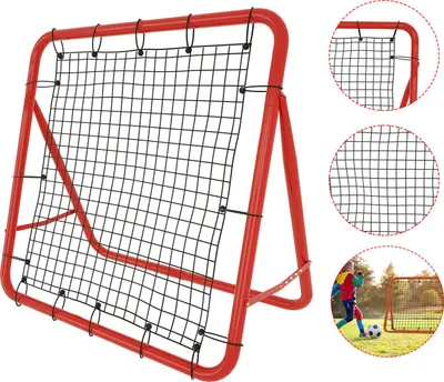 Produktbild von XINZI Fußball Rebounder Kickback Rückprallwand Netz, tragbar Solo Rebound Kick Trainer, für Übungen, Fußballschuss, Techniktraining(100 x 100 x 65 cm, Rot)