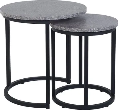 Produktbild von BELIANI Beistelltische 2er Set Schwarz / Grau MDF Platte Pulverbeschichtetes Betonoptik Rund Modern