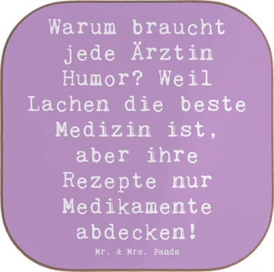 Produktbild von Mr. & Mrs. Panda Tischuntersetzer Spruch Humorvolle Ärztin - Lavendeltraum - Geschenk, Holzuntersetzer, Untersetzer für Gläser, Berufspassion, Beruf, gläseruntersetzer