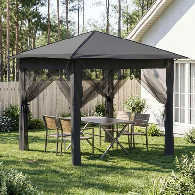 Produktbild von Möbel Gazebo mit 4 Seitenwänden 2,6 x 2,6 m Hellgrau und Anthrazit - Pavillons & Partyzelte CC1225