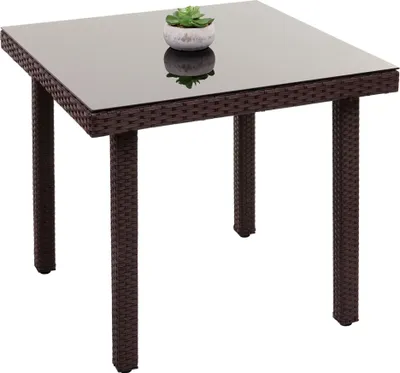 Produktbild von Poly-Rattan Gartentisch Cava, Esstisch Beistelltisch Tisch mit Glasplatte, 80x80cm braun