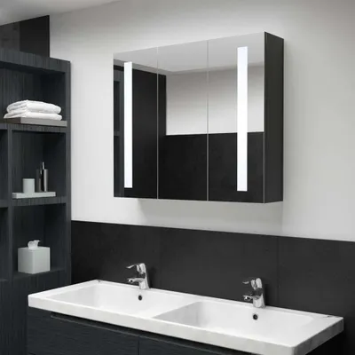 Image de The Living Store Armoire à miroir LED pour salle de bain 89x14x62 cm