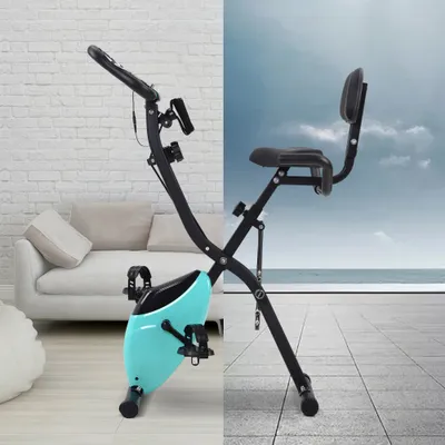 Immagine prodotto di Cyclette AIORBER, cyclette magnetica pieghevole, con computer di allenamento e bande di espansione, pedali antiscivolo, fino a 120 kg, sport indoor, blu