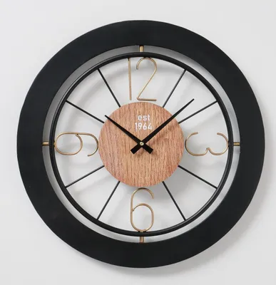 Produktbild von BOLTZE Wanduhr "Rilana" aus Holz/Metall in schwarz/gold/braun B50cm, Uhr
