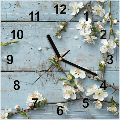 Produktbild von Wanduhr aus Glas mit Motiv Frühlingszweige- 30 x 30 cm - inkl. Aufhängesystem