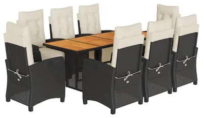 Produktbild von vidaXL 9-tlg. Garten-Essgruppe mit Kissen Schwarz Poly Rattan