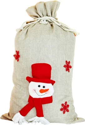 Image de Sac cadeau de Noël en jute avec cordon de serrage - Bonhomme de neige 3D - 58 x 34 x 3 cm
