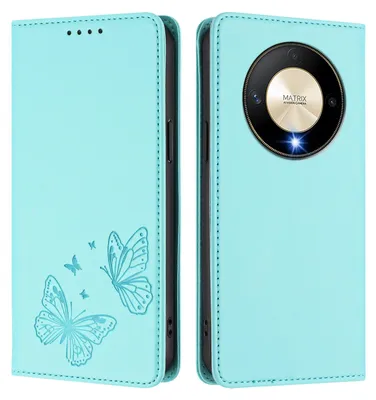 Image de Étui en cuir pour Honor X9B/Magic6 Lite, motif papillon, étui portefeuille à rabat avec support, vert menthe