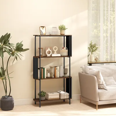 Produktbild von Sweiko Bücherregal, Standregal mit 4 Ebenen,geschwungenem Design, für Wohnzimmer, Schlafzimmer 80 x 30 x 141 cm, Braun