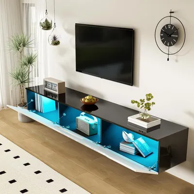 Obrázok produktu pre TV nízka komoda, závesná, vysoký lesk, drevo, biela/čierna, 180x35x30 cm