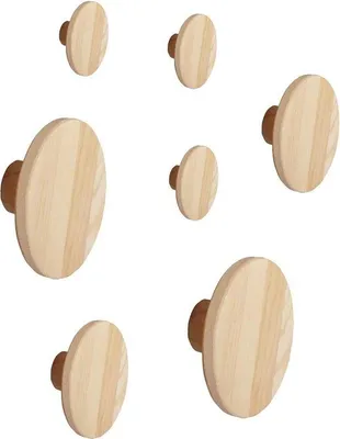 Produktbild von Famanu Garderobehaken Set aus 7 Holz-Haken in verschiedenen Größen - Modernes Design