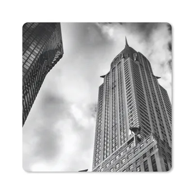 Produktbild von MuchoWow® Mauspad Mousepad Chrysler Building in New York von unten nach oben in Schwarz-Weiß 30x30 cm - Mousepads - Maus Mat - Pad - Mausunterlage - Gaming