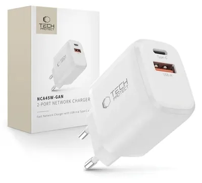 Zdjęcie produktu dla Tech-Protect Nca45W-Gan 2-Port Network Charger Pd 45W / Qc3.0 White