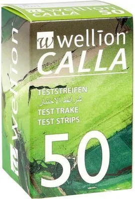 A box of Wellion Calla test strips.