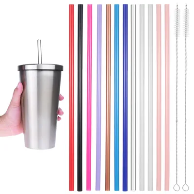 Productafbeelding van Herbruikbare rietjes - 12 rechte plastic rietjes met 2 reinigingsborsteltjes - 30 cm - Kleurrijk