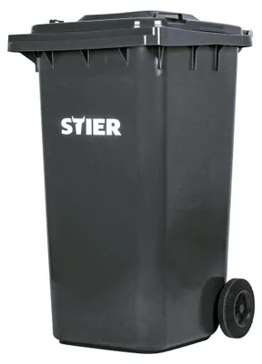 Produktbild von STIER 2-Rad-Müllgroßbehälter, Mülltonne, Volumen 240 Liter, Mülleimer, Farbe: Grau, Größe: 576 x 720 x 1067 mm, Restmülltonne mit Rädern und Deckel, Universaltonne