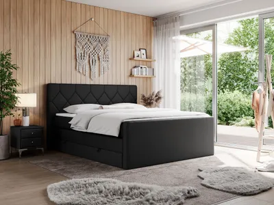 Produktbild von Boxspringbett mit Doppelmatratzen, zwei Bettkästen, Topper, fur Schlafzimmer - KING EIGAR - 140x200cm - Schwarz - H3