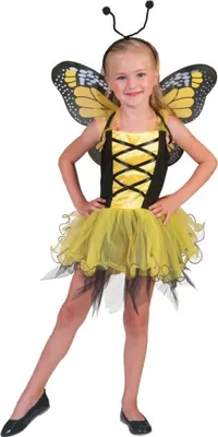 Schmetterling Kostüm gelb für Kinder Gr. 104- 140 Kleid Tier Tierkostüm mit Flügeln und Haarreif Fasching Karneval Mottoparty Kindergeburtstag
