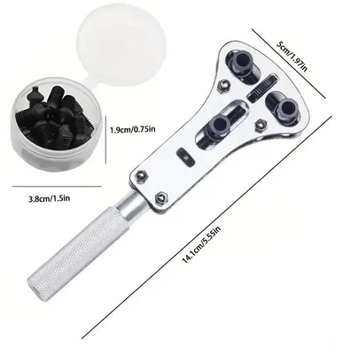 Immagine prodotto di Apertiscatole per orologi - Strumento per la riparazione - Con 3 punte - Regolabile - Per fondi avvitati - Per la sostituzione della batteria - Piccolo, 1 pezzo