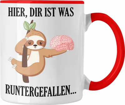 Produktbild von Trendation - Dir Ist Was Runtergefallen Tasse Spruch Witzig Humor Faultier Sprüche Tasse für Frauen Männer (Rot)