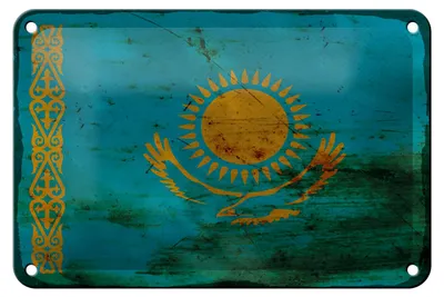Produktbild von Blechschild Flagge Kasachstan 18x12cm Kazakhstan Rost Dekoration